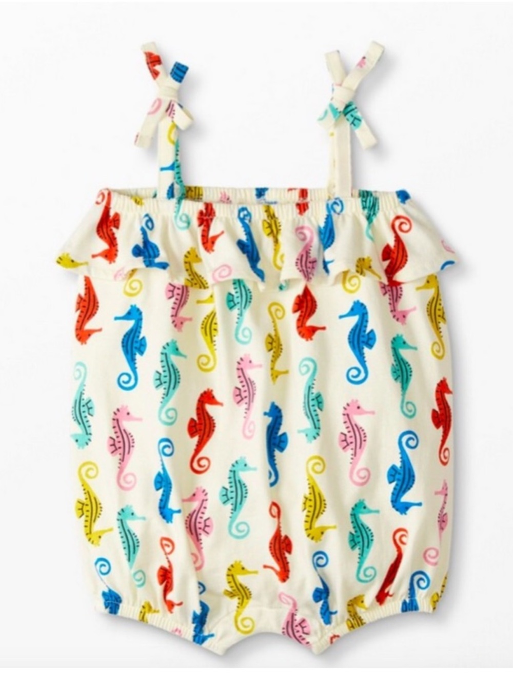Hanna Andersson Rainbow Seahorse Bubble Ruffle Romper - Size 12-18 months